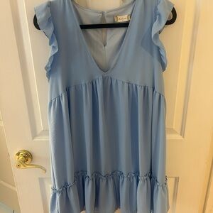 Altar'd State Blue Sleeveless Ruffled Mini Dress